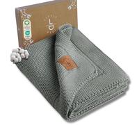 Little Dedi Couverture tricotée thermorégulatrice en coton biologique, certifiée GOTS, 80 x 100 cm, vert foncé, idéale comme plaid cadeau élégant pour bébé, respirante