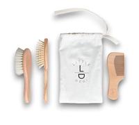 Little Dedi Ensemble de brosses à cheveux de qualité supérieure pour bébé - Poils de chèvre naturels et poils de bambou, peigne en bois de hêtre, pochette en coton - Soin doux du cuir chevelu pour les