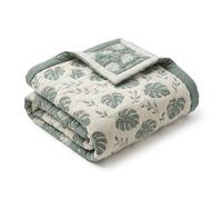 Little Dedi Matelas à langer bio matelassé en coton turc certifié OCS - Réversible, doux et lavable - Tapis de voyage pour nouveau-né - Motif feuille de Monstera vert beige (50,8 x 83,3 cm)