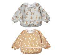 Little Dimsum 2 pcs Bavoir Manches Longues Bebe, Bavoir Imperméable Bébé avec Poche, Réglable Velcro pour Manger 6 Mois à 3 Ans