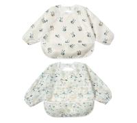 Little Dimsum 2 pcs Bavoir Manches Longues Bebe, Bavoir Imperméable Bébé avec Poche, Réglable Velcro pour Manger 6 Mois à 3 Ans