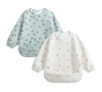 Little Dimsum Bavoir Etanche à Manches Longues 2Pcs Tablier Bébé Imperméable pour Enfants de 6 Mois à 3 Ans (Les éléphants&Châtaignes)