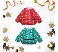Little Dimsum Bavoirs Bebe avec Manches, Bavoir Manches Longue Bebe Bavoir Imperméable Bébé, Tablier Peinture Enfant Convient aux Enfants de 6 Mois à 3 Ans (Christmas Bib)