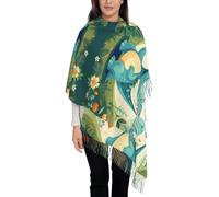 Little Dinosaur in Green Grass Écharpe d'automne et d'hiver en cachemire avec pompons pour femme - Couverture douce et chaude pour toutes les tenues - Noir, taille unique