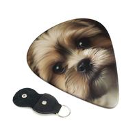 Little Dog Lot de 6 médiators en celluloïd avec support en cuir pour guitare basse, électrique, acoustique, 0,46 mm d'épaisseur