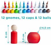Little Dolls Ankle in Balls with Hats Montessori Games 3 Years + Waldorf Doll Wooden Toy for Learning Color ¿ 12 Peg Dolls Gnomes