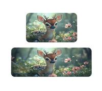 Little Elk In The Grass Lot de 2 tapis de cuisine rembourrés confortables pour décoration de la maison, évier, tapis de cuisine pour sol antidérapant et lavable, lavabo, 43,2 x 119,2 cm + 43,2 x 76,2
