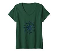 Little Explorer Adventure Boussole Murale pour Chambre d'enfant T-Shirt avec Col en V, Femme, Vert Forêt, XXL