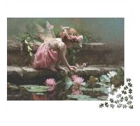 Little Fairy Squatting by The Pond, Water Lilies 1000pcs (75x50cm) Puzzle pour Adultes -,Jouet De DIY