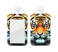 Little Fat - Porte-badge en forme de tête de tigre avec cordon, protecteur de carte vertical, coque rigide en ABS transparent, bobine rétractable pour le travail et le bureau
