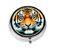 Little Fat Tiger Boîte à pilules ronde portable à 3 compartiments pouvant tenir dans une poche portefeuille