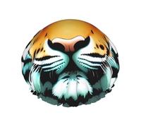 Little Fat Tiger Head Bonnet de douche imperméable double couche pour femme Bonnet de bain réutilisable avec bande élastique, garde les cheveux au sec pour la douche et les soins de la peau
