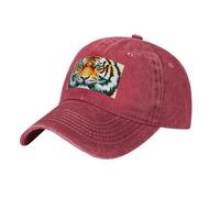 Little Fat Tiger Head Casquette de baseball vintage délavée pour papa Chapeau de golf pour homme et femme Visière réglable, Rouge, taille unique
