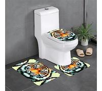 Little Fat Tiger Head Lot de 3 tapis décoratifs en peluche pour salle de bain, chambre à coucher, cuisine, baignoire, maison, extérieur absorbant