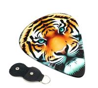 Little Fat Tiger Head Lot de 6 médiators avec porte-médiators en cuir pour guitare électrique, ukulélé 0,71 mm