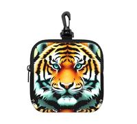 Little Fat Tiger Head Petite pochette de rangement en néoprène imperméable pour écouteurs, porte-clés pour pièces de monnaie, cartes, USB, organisateur de voyage