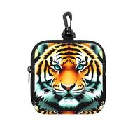 Little Fat Tiger Head Petite pochette de rangement étanche en néoprène avec fermeture éclair pour écouteurs, porte-clés