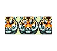 Little Fat Tiger Head Tapis de clavier et de souris surdimensionné 30,5 x 80 cm, design à bord verrouillé, antidérapant et résistant à l'usure