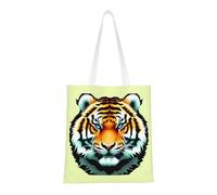 Little Fat Tiger Head Totes Sac fourre-tout en toile légère, double poignée, élégant pour femme, parfait pour le shopping, le travail et le transport quotidien.