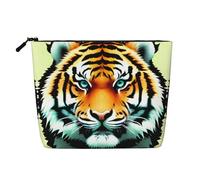 Little Fat Tiger Head Trousse de maquillage polyvalente en faux chanvre - Organiseur de toilette de voyage, parfait pour un usage quotidien, les voyages d'affaires et plus encore., Noir , Taille