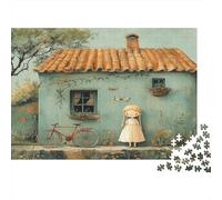 Little Fille in Front of The Maison Cadeau Unique Décoration Intérieure Rouge Bicycle Jeu ÉduChatif Challenge Toy Adultes & Enfants des 14 Ans 1000pcs (75x50cm)