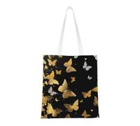 Little FireFighters Sac fourre-tout en toile réutilisable pliable pour voyage, plage, gym, travail, école, Papillons dorés, blancs, noirs, Taille unique