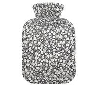 Little Floral Bouillotte noire avec housse souple, 2 L pour soulager les douleurs au cou et aux épaules