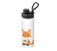Little Fox Eating Cake Bouteille d'eau isotherme en vrac en acier inoxydable avec couvercle pour adultes Idéal pour un usage quotidien et les activités de plein air 532 ml