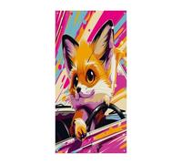 Little Fox in The Car - Bannière décorative à suspendre pour porte d'entrée - Grande toile de fond amusante pour intérieur ou extérieur - 90 x 180 cm