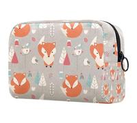Little Fox Trousse à maquillage pour femme avec fermeture éclair Motif renard entouré de fleurs, multicolore, 18.5x7.5x13cm/7.3x3x5.1in, Trousse de toilette