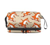 Little Fox Trousse de toilette double couche pour femme et fille, trousse de toilette de voyage, trousse de maquillage pratique avec compartiment à brosse, multicolore, 27x15x14 cm/10.6x5.9x5.5 in,