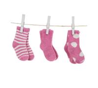 Little giraffe Boîte 6 paires de chaussettes Coffret cadeau - Pois/uni/rayures par 2 paires (Framboise)