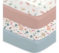 Little Grape Land Drap-housse pour berceau et lit d'enfant, en microfibre respirante, 60x120cm, lot de 4, oiseaux des marais/écureuil/malve/bleu brumeux