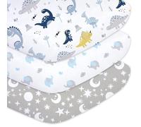 Little Grape Land Draps Housse Bébé 70x140 cm Lot de 3, Draps Housse Lit Bébé Doux et Respirants en Microfibre Polyester, Certifiés Oeko-TEX, Draps Universels pour Lit et Berceau, Dinosaure