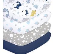 Little Grape Land Draps Housse Bébé 70x140 cm Lot de 4, Draps Housse Lit Bébé Doux et Respirants en Microfibre Polyester, Certifiés Oeko-TEX, Draps Universels pour Lit et Berceau, Dinosaure
