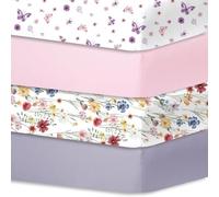 Little Grape Land Draps pour Lit Bébé 4 Pièces 60x120 cm,Drap Housse 60x120 Lit Bébé 100% Microfibre Respirante Oeko-TEX avec Protège Matelas Amovible et Motifs Mignons(Papillons et Fleurs)