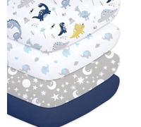 Little Grape Land Lot de 4 draps-housses, pour lit d'enfant, de 70 x 140 cm, en microfibre respirante, en polyester, certifié Oeko-TEX, dinosaure