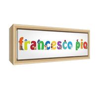 Little Helper LHV-FRANCESCO PIO-1542-FCNAT-15IT Impression sur toile encadrée en bois naturel, motif personnalisable avec le nom des garçons français Pio, multicolore, 19 x 46 x 3 cm