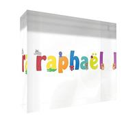 Little Helper LHV-RAPHAEL-A7BLK-15FR Souvenir Décoratif en Acrylique Transparent Poli comme Diamant Style Illustratif Coloré avec le Nom de Jeune Garçon Raphaël 7,4 x 10,5 x 2 cm Petit