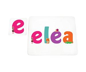 Little Helper Napperon avec Coaster Style Illustratif Coloré avec le Nom de Jeune Fille Elea