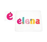 Little Helper Napperon avec Coaster Style Illustratif Coloré avec le Nom de Jeune Fille Elena