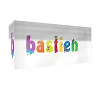 Little Helper Souvenir Décoratif en Acrylique Transparent Poli comme Diamant Style Illustratif Coloré avec le Nom de Jeune Garçon Bastien 5 x 15 x 2 cm Petit