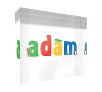Little Helper Souvenir Décoratif en Acrylique Transparent Poli comme Diamant Style Illustratif Coloré avec le Nom de Jeune Garçon Adam 7,4 x 10,5 x 2 cm Petit