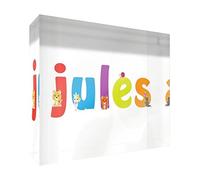 Little Helper Souvenir Décoratif en Acrylique Transparent Poli comme Diamant Style Illustratif Coloré avec le Nom de Jeune Garçon Jules 15 x 21 x 2 cm Grand