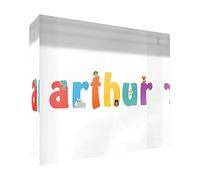 Little Helper Souvenir Décoratif en Acrylique Transparent Poli comme Diamant Style Illustratif Coloré avec le Nom de Jeune Garçon Arthur 10,5 x 15 x 2 cm Grand