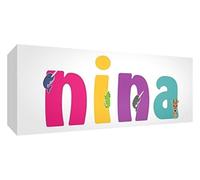 Little Helper Toile Boîte Galerie Enveloppé avec Panneau avant Style Illustratif Coloré avec le Nom de Jeune Fille Nina 21 x 59 x 3 cm Moyen