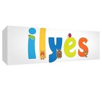 Little Helper Toile Boîte Galerie Enveloppé avec Panneau Avant Style Illustratif Coloré avec le Nom de Jeune Garçon Ilyes 21 x 59 x 3 cm Moyen