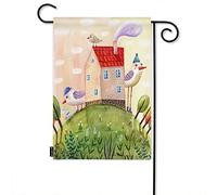 Little House With Birds Welcome Garden Flag, Cartoon Birds Birdhouse Trees Forest Floral Leaf Farmhouse Garden Flags 12x18 Inch Yard Flag Banner Porch Flags For Patio Lawn Villa Park Outdoor