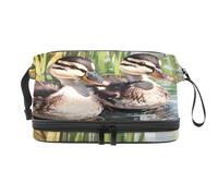 Little Indian Runner Ducks Trousse de toilette double couche pour femmes et filles, trousse de toilette de voyage, trousse de maquillage pratique avec compartiment à brosse, multicolore, 27x15x14