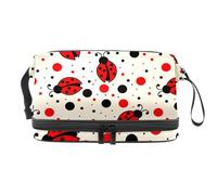 Little Ladybug et Ploka Dots Trousse à cosmétiques double couche pour femmes et filles, trousse de toilette de voyage, trousse de maquillage pratique avec compartiment à brosse, multicolore, 27x15x14